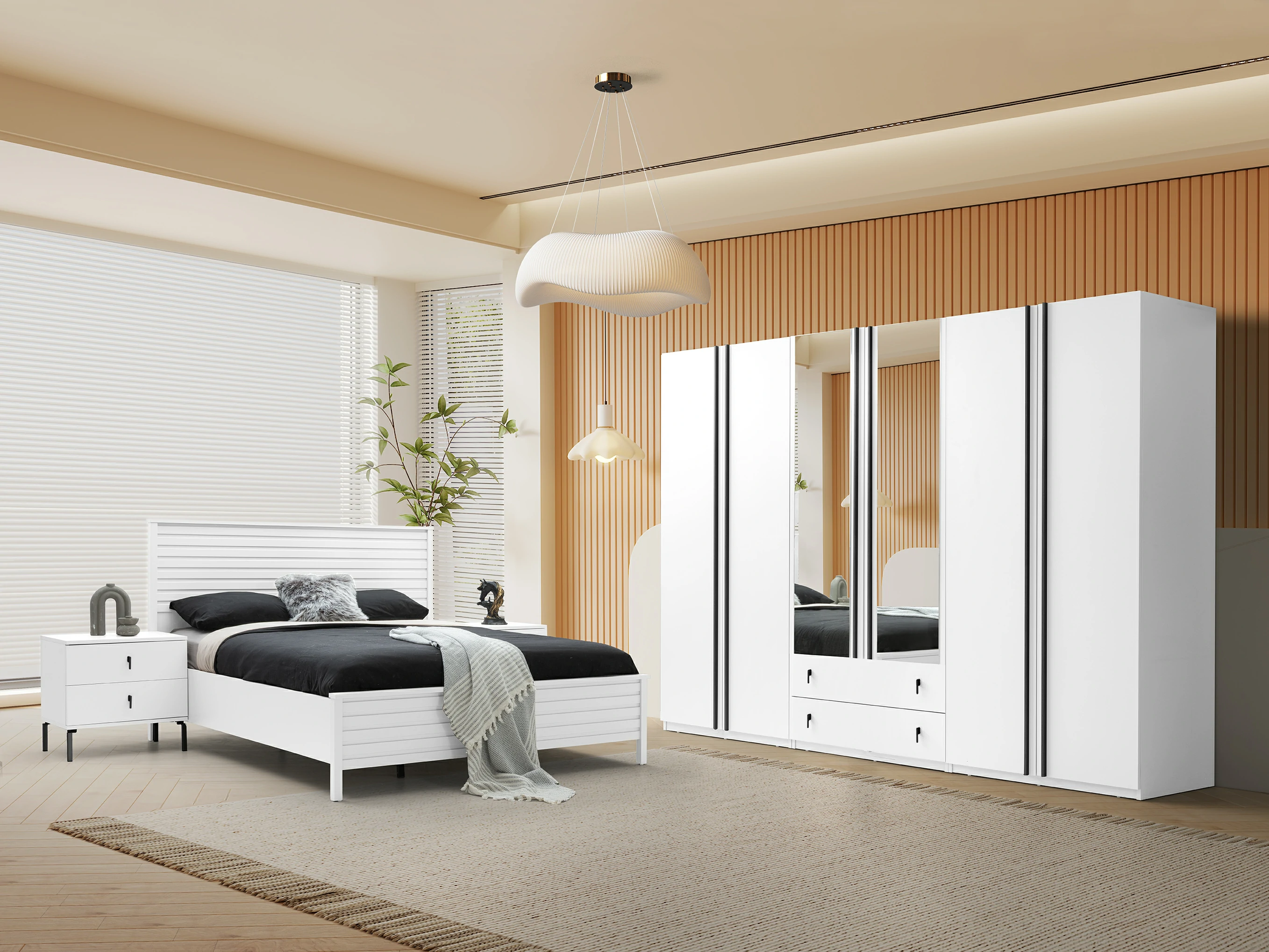 Hera Aynalı Beyaz - Yatak Odası